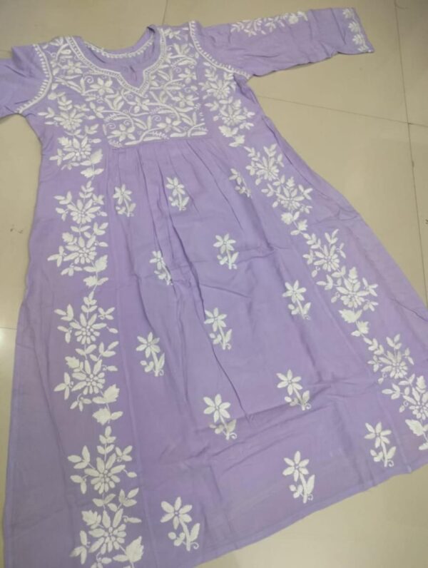 Aashvi Pure Comfort: Lucknowi Chikankari Pure Modaal A-Line Nyra Style Kurti - Image 6